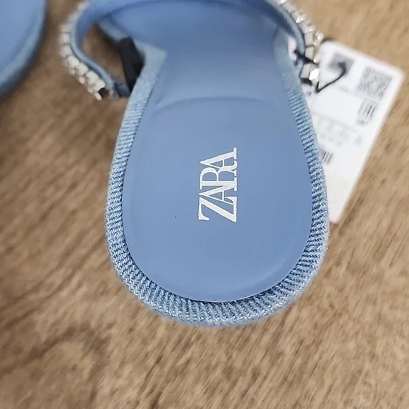 Zara Rhinestone Heeled Denim Sandals size 37 - Picture 4 of 9